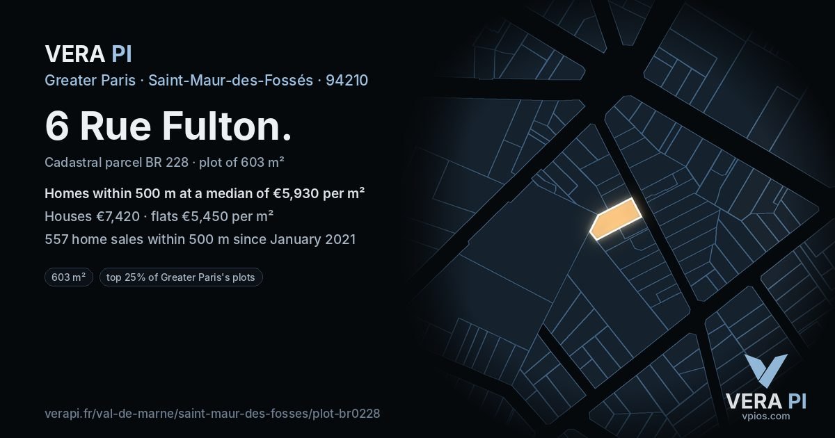 6 Rue Fulton, Saint-Maur-des-Fossés at night – the plot lit, the parcels around coloured by the prices near them