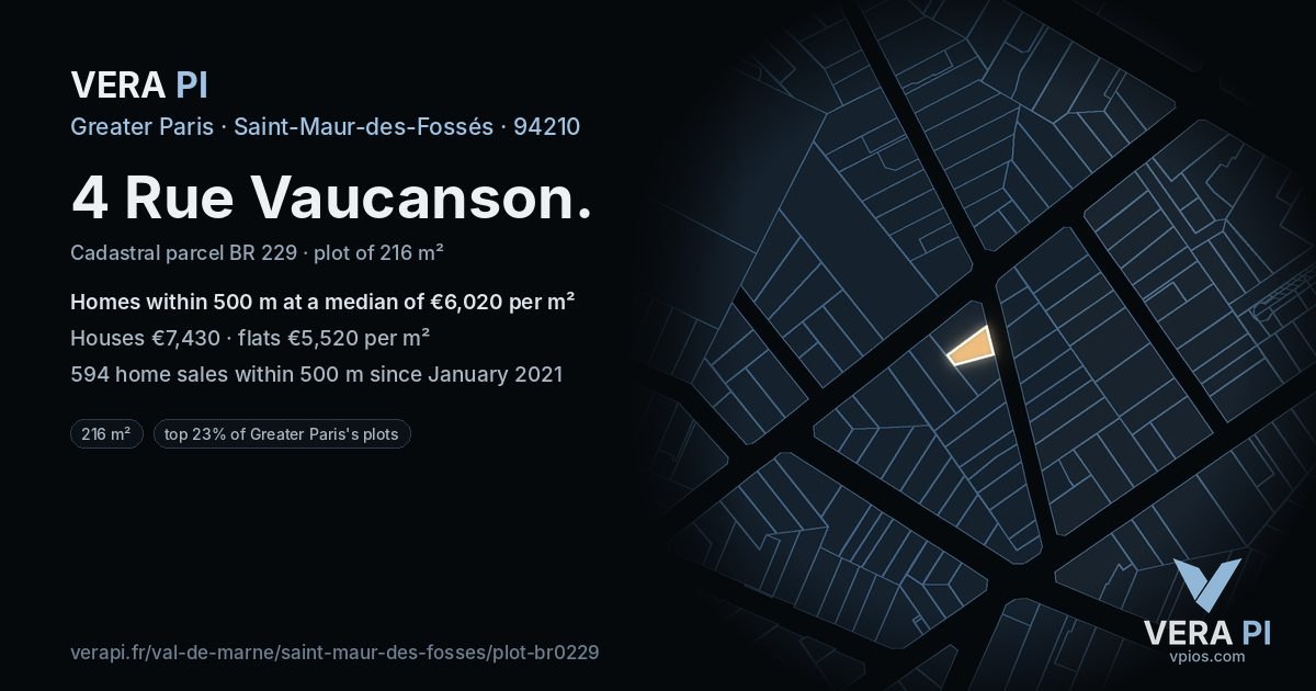 4 Rue Vaucanson, Saint-Maur-des-Fossés at night – the plot lit, the parcels around coloured by the prices near them