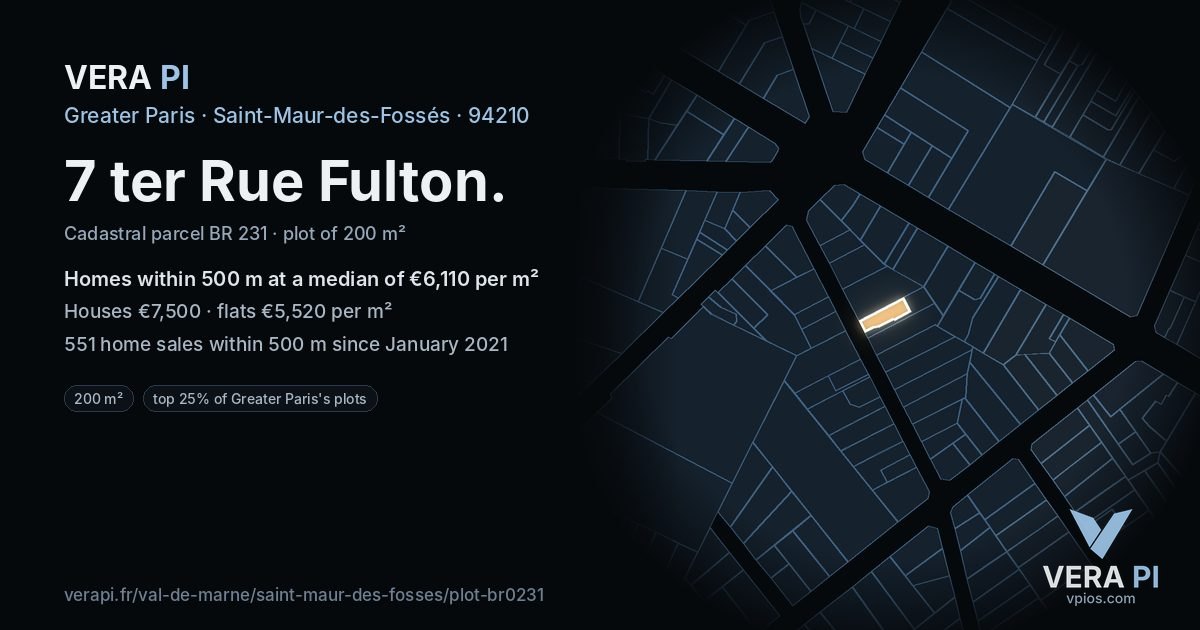 7 ter Rue Fulton, Saint-Maur-des-Fossés at night – the plot lit, the parcels around coloured by the prices near them
