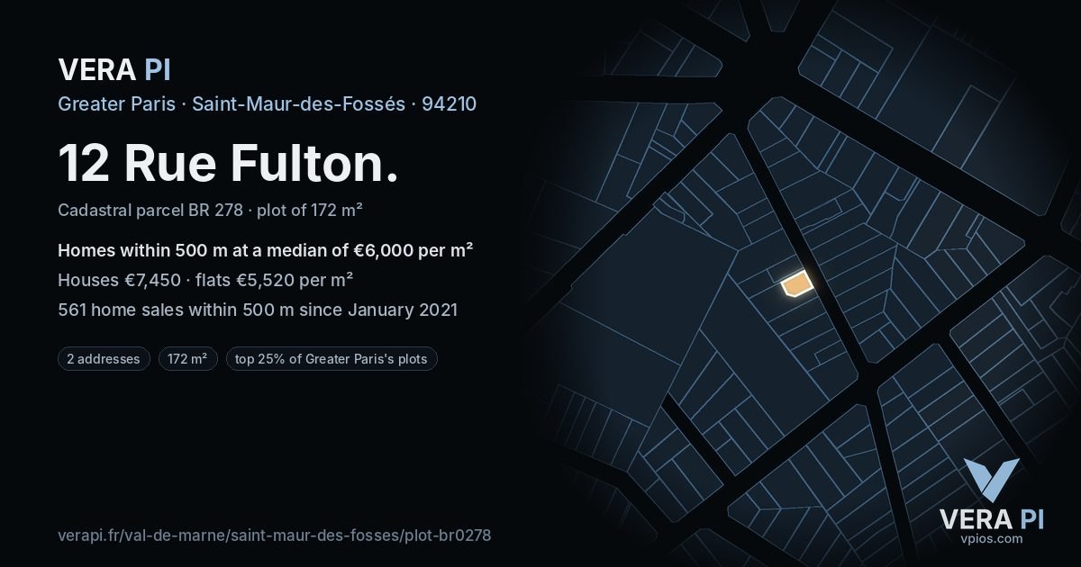 12 Rue Fulton, Saint-Maur-des-Fossés at night – the plot lit, the parcels around coloured by the prices near them