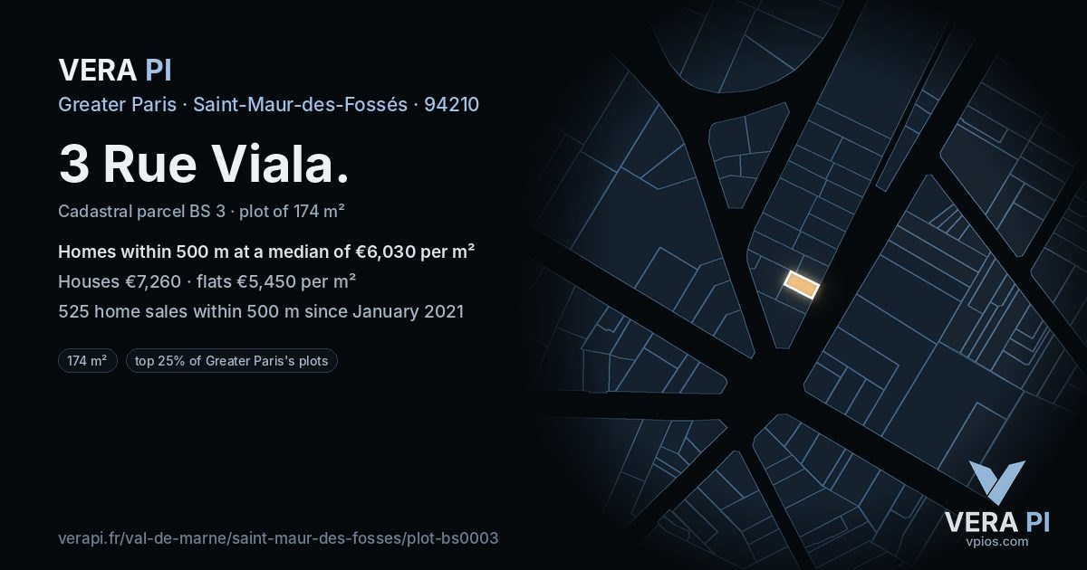 3 Rue Viala, Saint-Maur-des-Fossés at night – the plot lit, the parcels around coloured by the prices near them