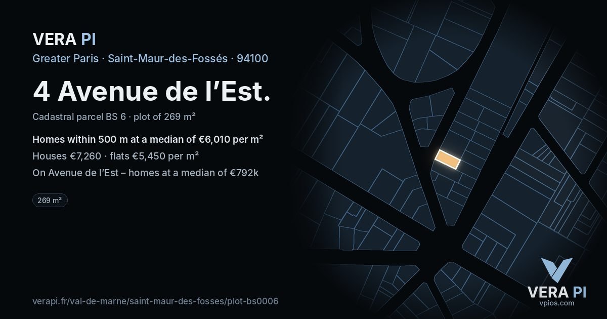 4 Avenue de l’Est, Saint-Maur-des-Fossés at night – the plot lit, the parcels around coloured by the prices near them