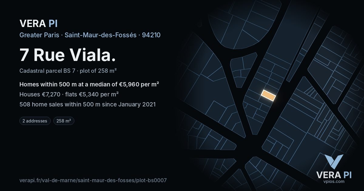 7 Rue Viala, Saint-Maur-des-Fossés at night – the plot lit, the parcels around coloured by the prices near them