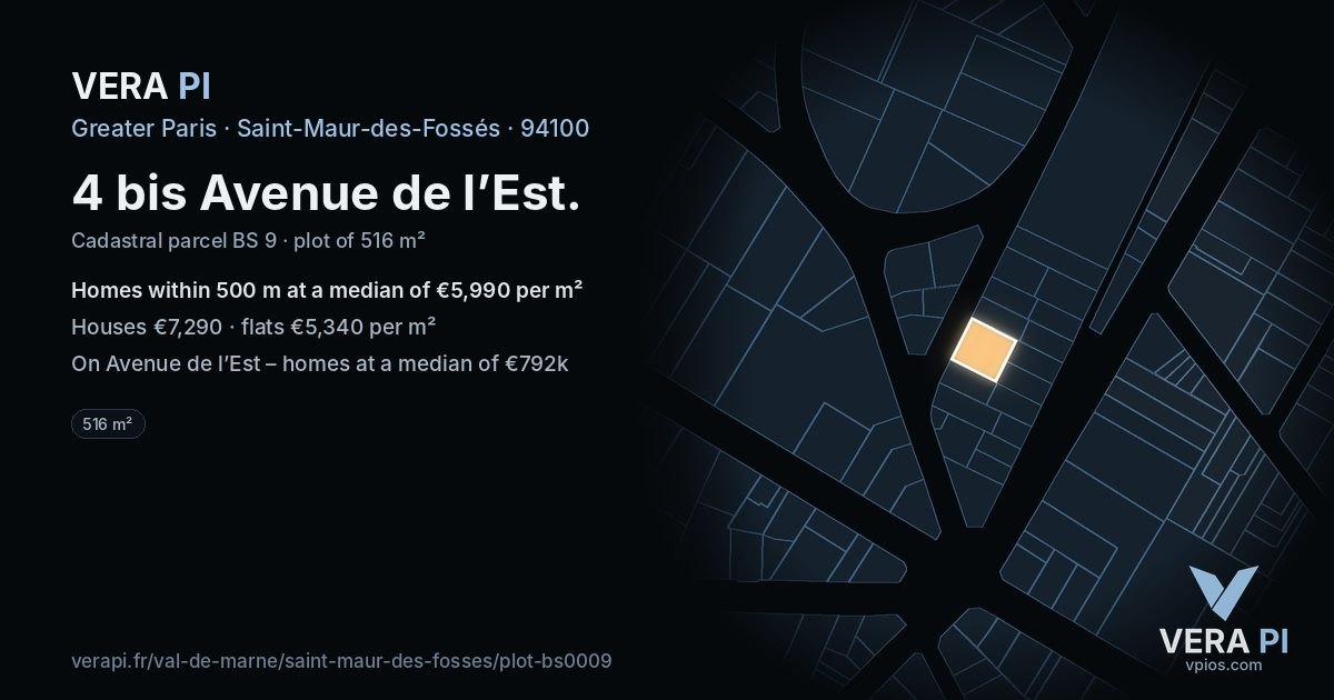 4 bis Avenue de l’Est, Saint-Maur-des-Fossés at night – the plot lit, the parcels around coloured by the prices near them