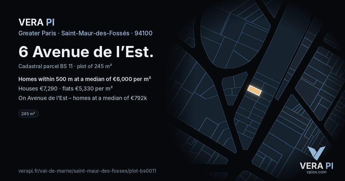 6 Avenue de l’Est, Saint-Maur-des-Fossés at night – the plot lit, the parcels around coloured by the prices near them