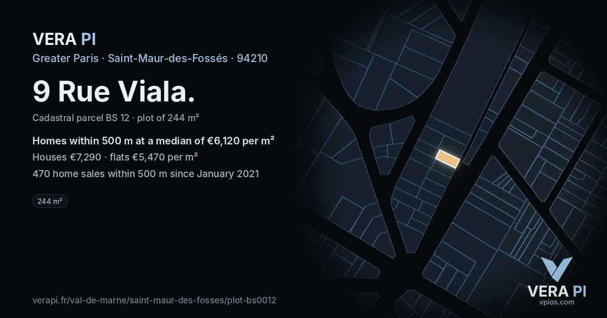 9 Rue Viala, Saint-Maur-des-Fossés at night – the plot lit, the parcels around coloured by the prices near them