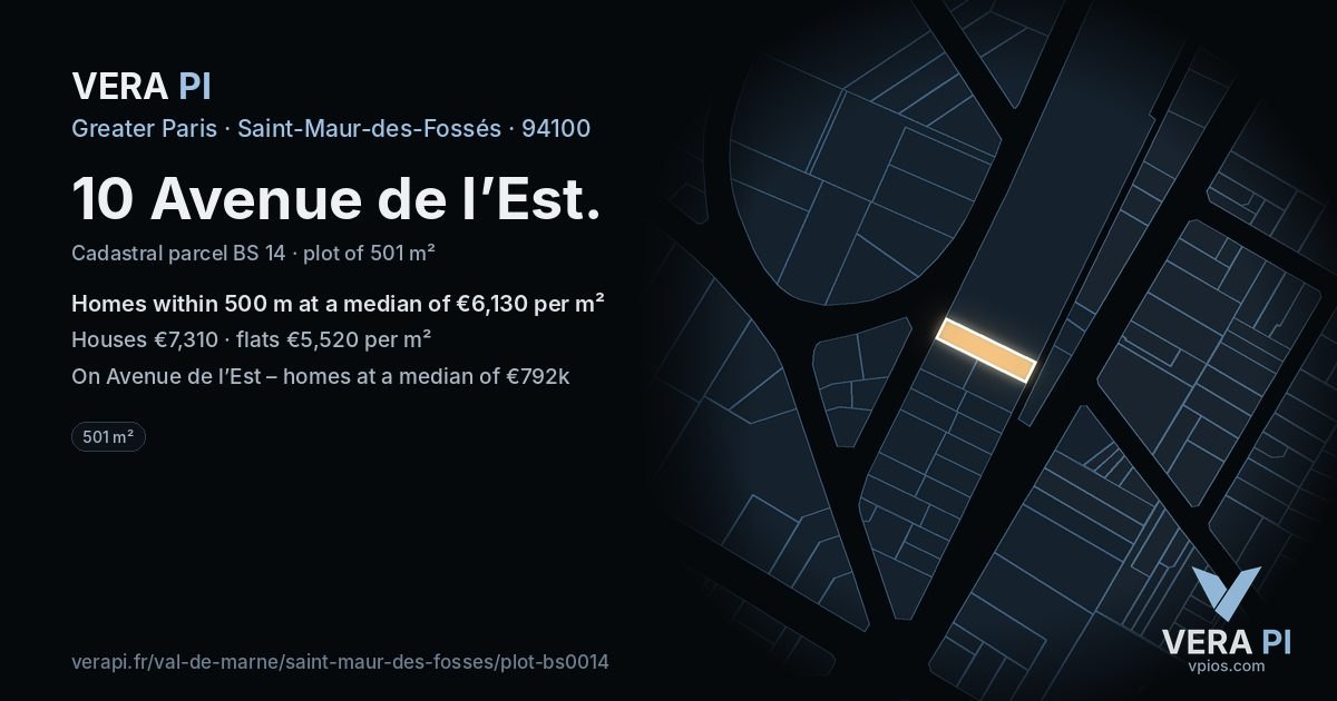 10 Avenue de l’Est, Saint-Maur-des-Fossés at night – the plot lit, the parcels around coloured by the prices near them