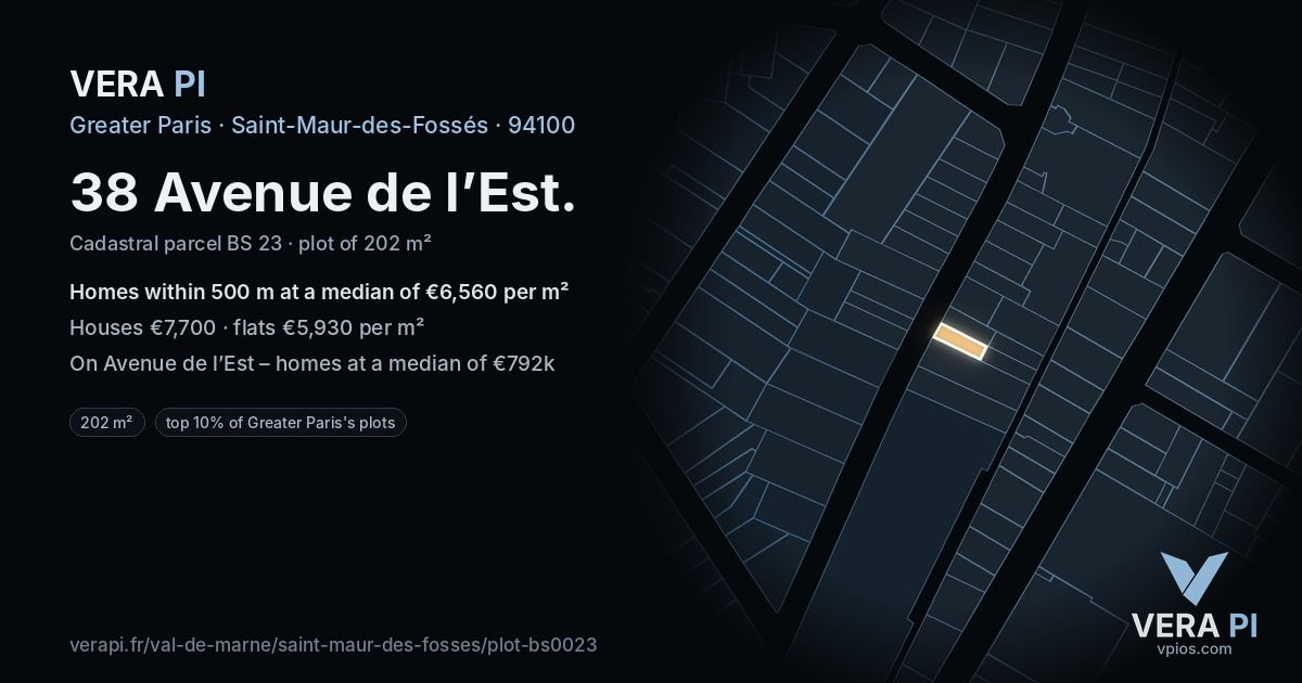 38 Avenue de l’Est, Saint-Maur-des-Fossés at night – the plot lit, the parcels around coloured by the prices near them