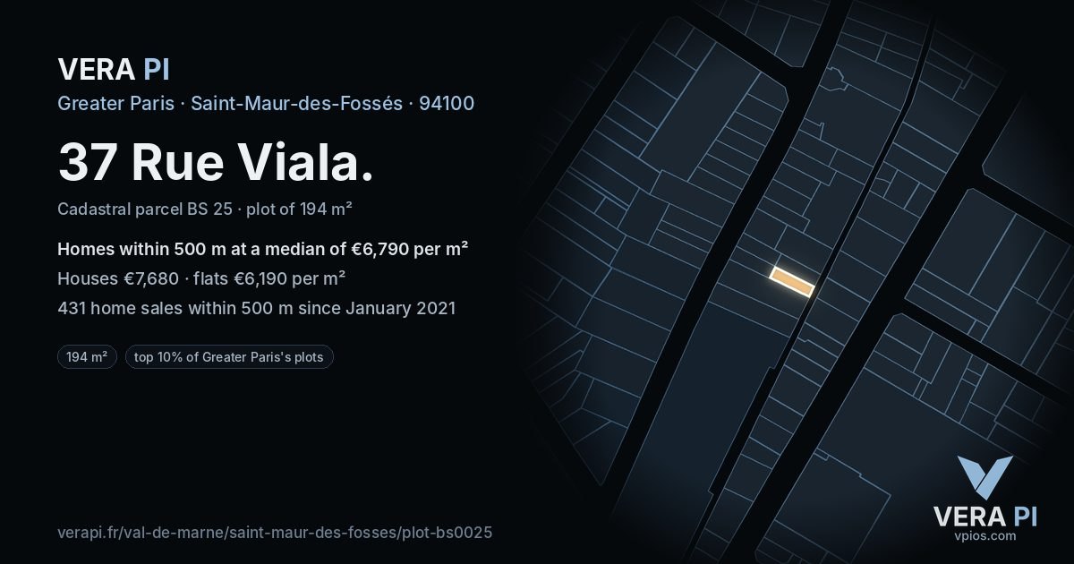 37 Rue Viala, Saint-Maur-des-Fossés at night – the plot lit, the parcels around coloured by the prices near them