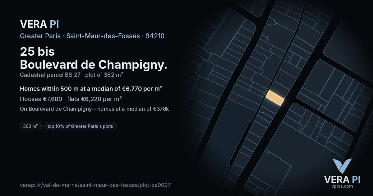 25 bis Boulevard de Champigny, Saint-Maur-des-Fossés at night – the plot lit, the parcels around coloured by the prices near them