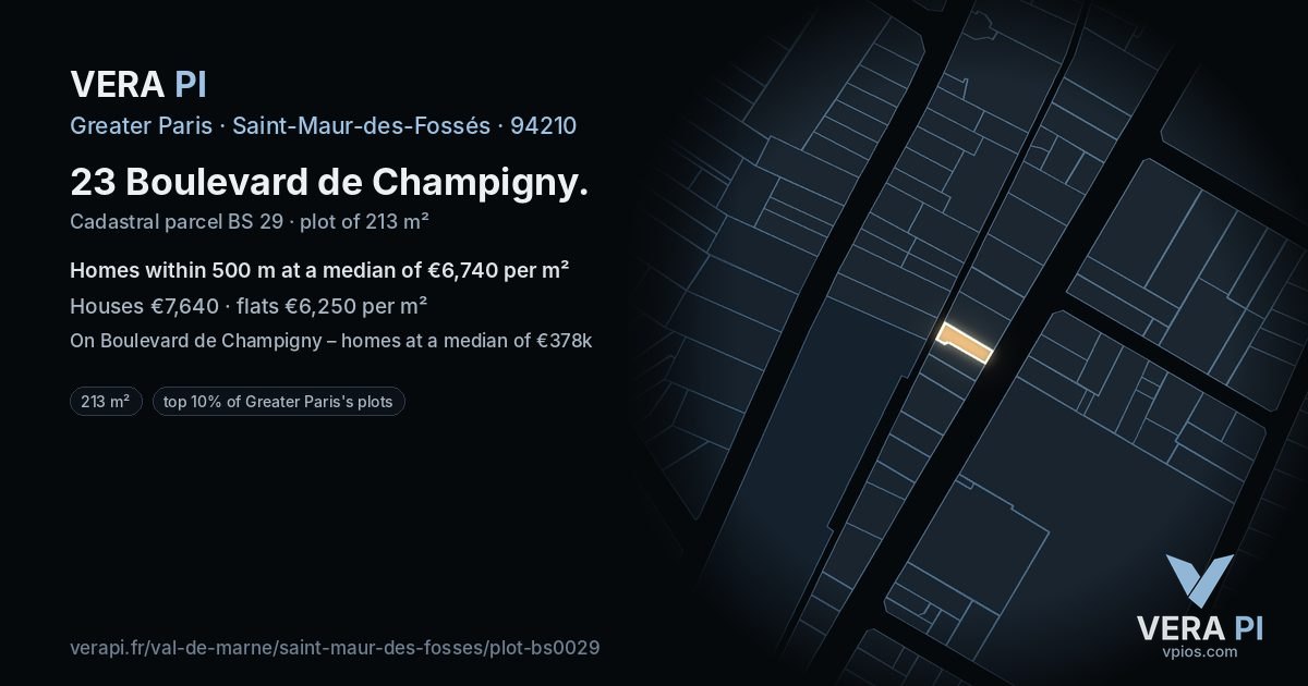 23 Boulevard de Champigny, Saint-Maur-des-Fossés at night – the plot lit, the parcels around coloured by the prices near them