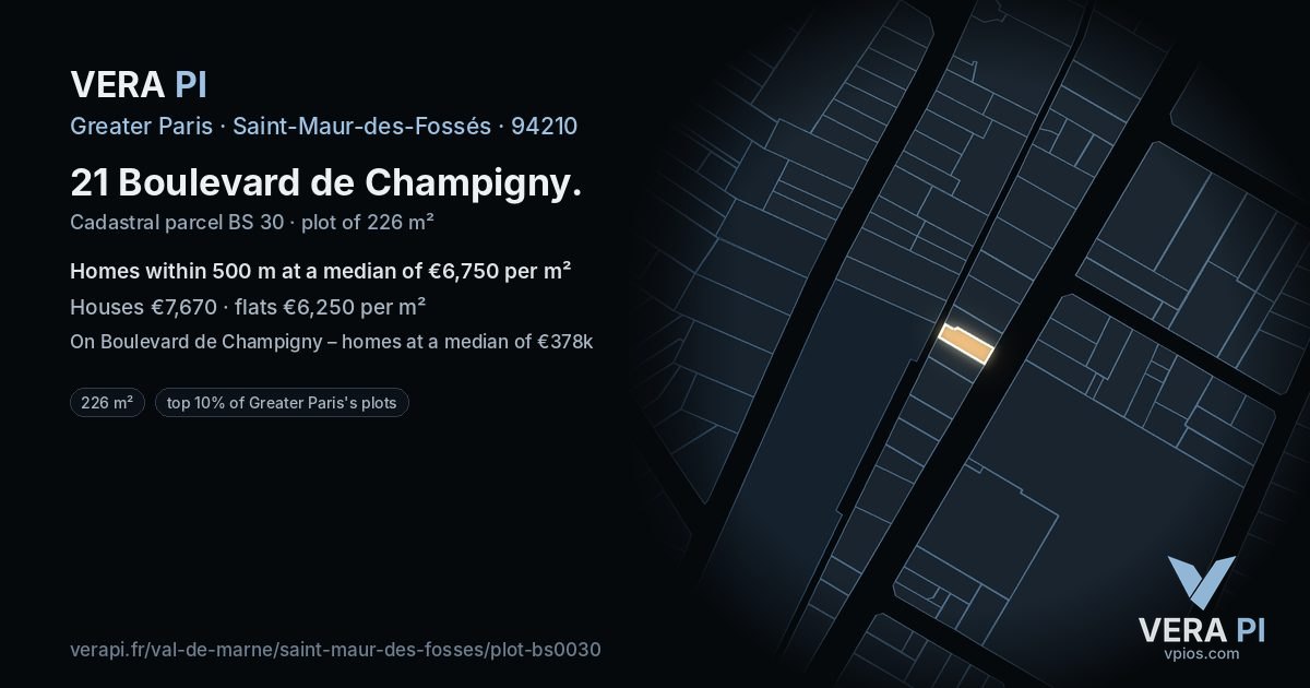 21 Boulevard de Champigny, Saint-Maur-des-Fossés at night – the plot lit, the parcels around coloured by the prices near them