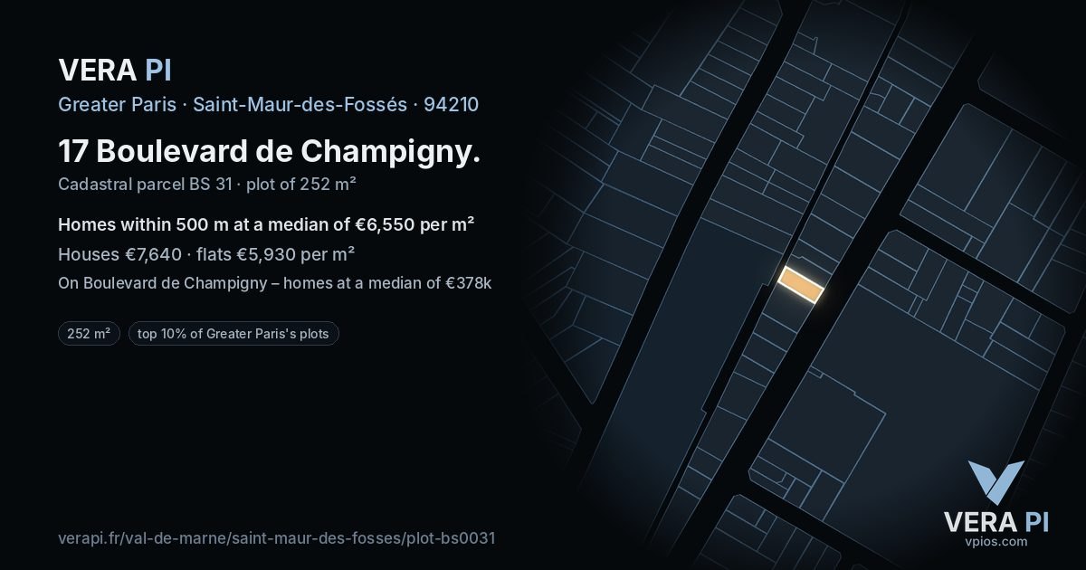 17 Boulevard de Champigny, Saint-Maur-des-Fossés at night – the plot lit, the parcels around coloured by the prices near them