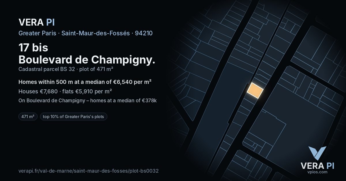 17 bis Boulevard de Champigny, Saint-Maur-des-Fossés at night – the plot lit, the parcels around coloured by the prices near them