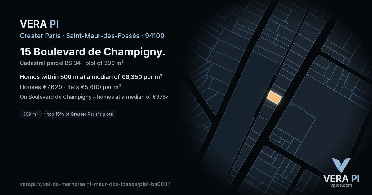 15 Boulevard de Champigny, Saint-Maur-des-Fossés at night – the plot lit, the parcels around coloured by the prices near them