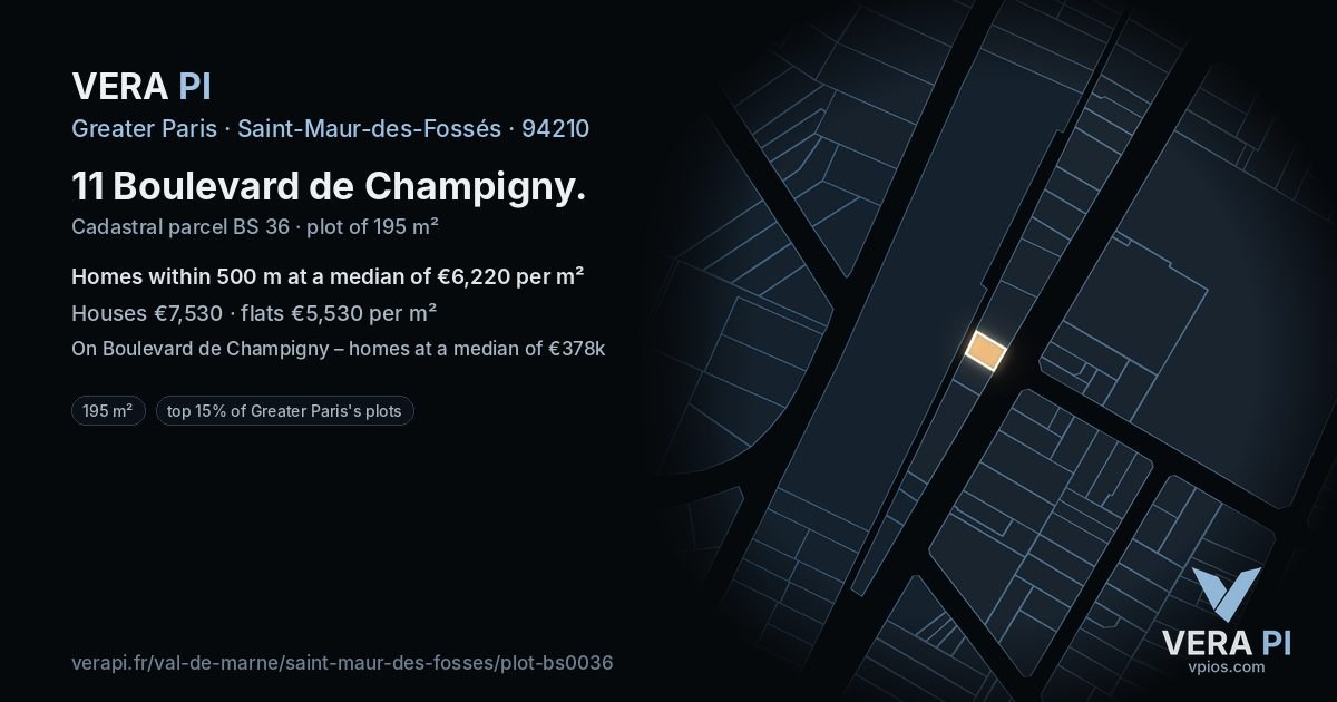 11 Boulevard de Champigny, Saint-Maur-des-Fossés at night – the plot lit, the parcels around coloured by the prices near them