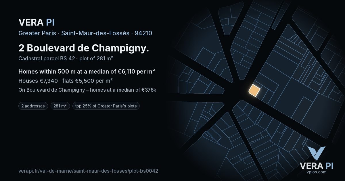 2 Boulevard de Champigny, Saint-Maur-des-Fossés at night – the plot lit, the parcels around coloured by the prices near them