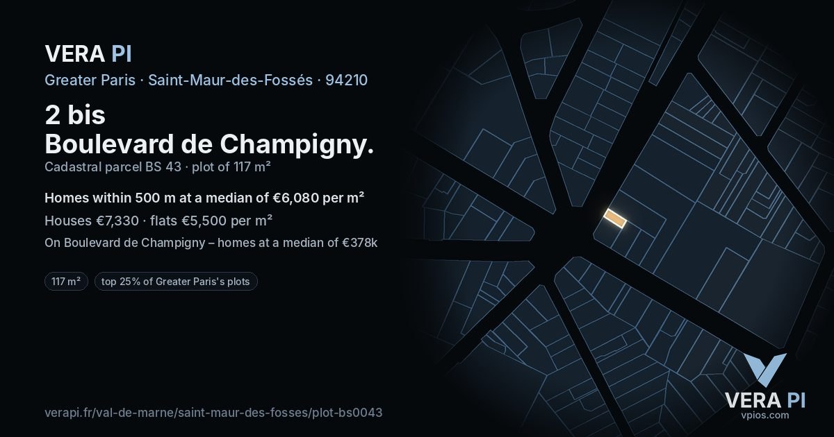 2 bis Boulevard de Champigny, Saint-Maur-des-Fossés at night – the plot lit, the parcels around coloured by the prices near them