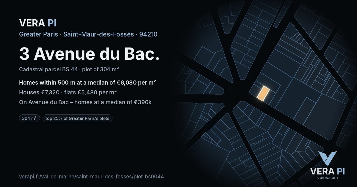 3 Avenue du Bac, Saint-Maur-des-Fossés at night – the plot lit, the parcels around coloured by the prices near them