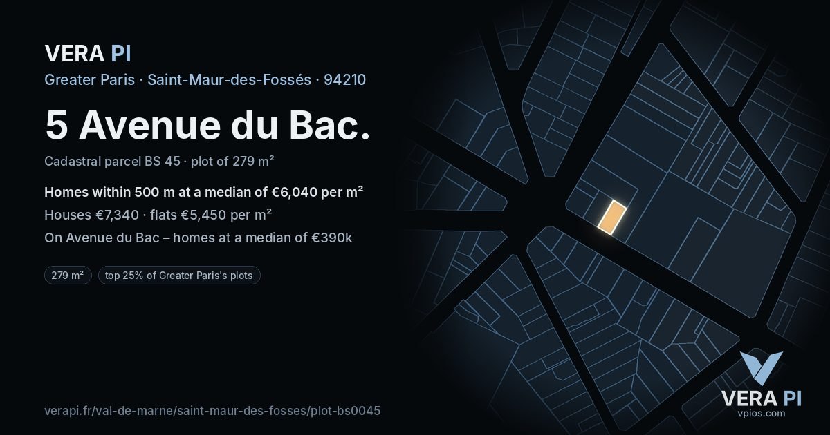 5 Avenue du Bac, Saint-Maur-des-Fossés at night – the plot lit, the parcels around coloured by the prices near them