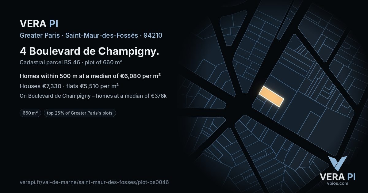 4 Boulevard de Champigny, Saint-Maur-des-Fossés at night – the plot lit, the parcels around coloured by the prices near them