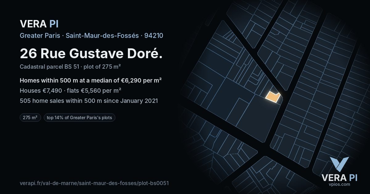 26 Rue Gustave Doré, Saint-Maur-des-Fossés at night – the plot lit, the parcels around coloured by the prices near them