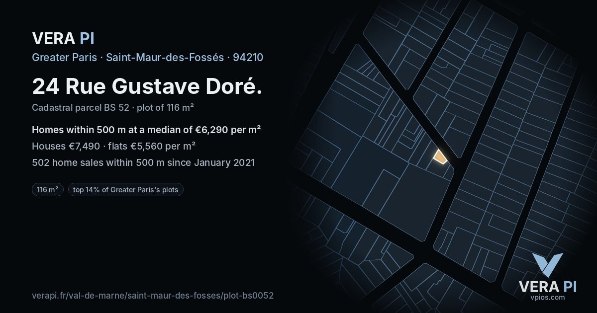 24 Rue Gustave Doré, Saint-Maur-des-Fossés at night – the plot lit, the parcels around coloured by the prices near them