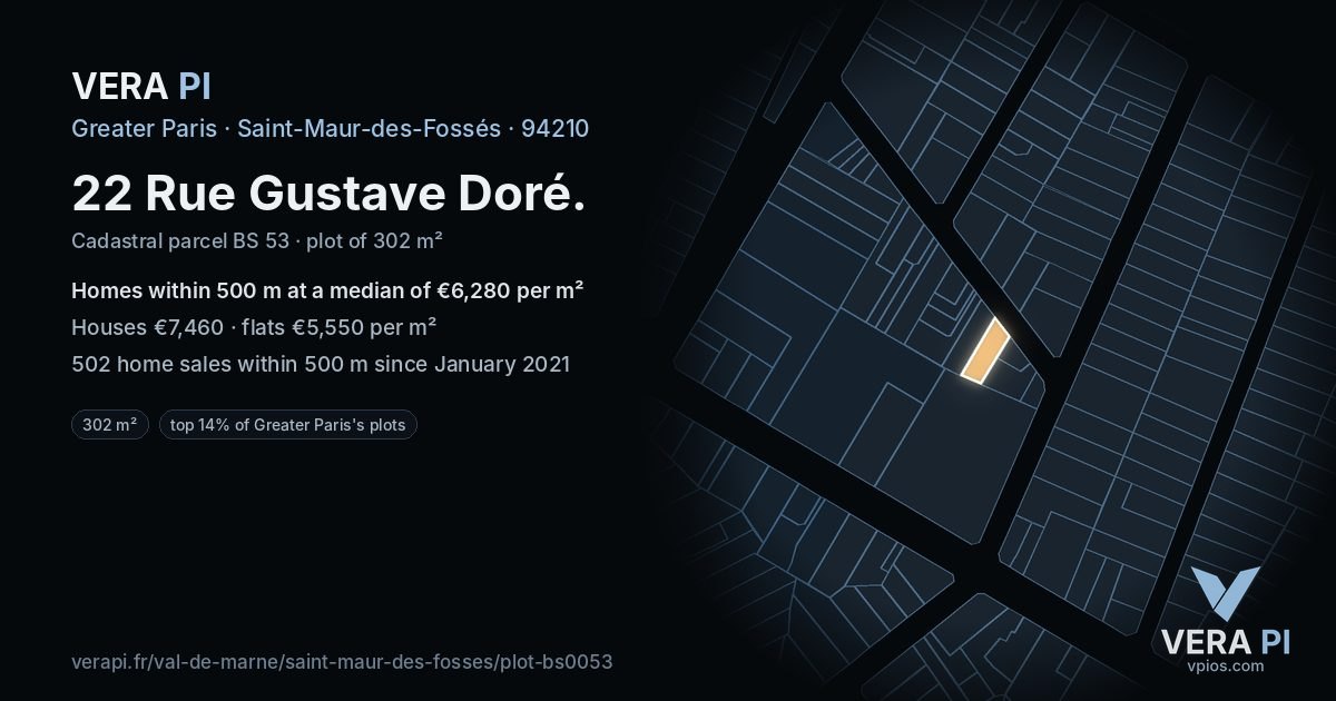 22 Rue Gustave Doré, Saint-Maur-des-Fossés at night – the plot lit, the parcels around coloured by the prices near them
