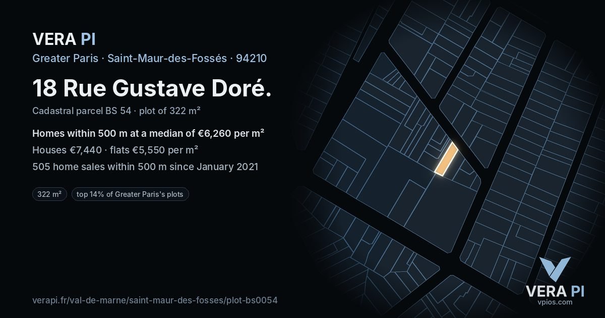 18 Rue Gustave Doré, Saint-Maur-des-Fossés at night – the plot lit, the parcels around coloured by the prices near them