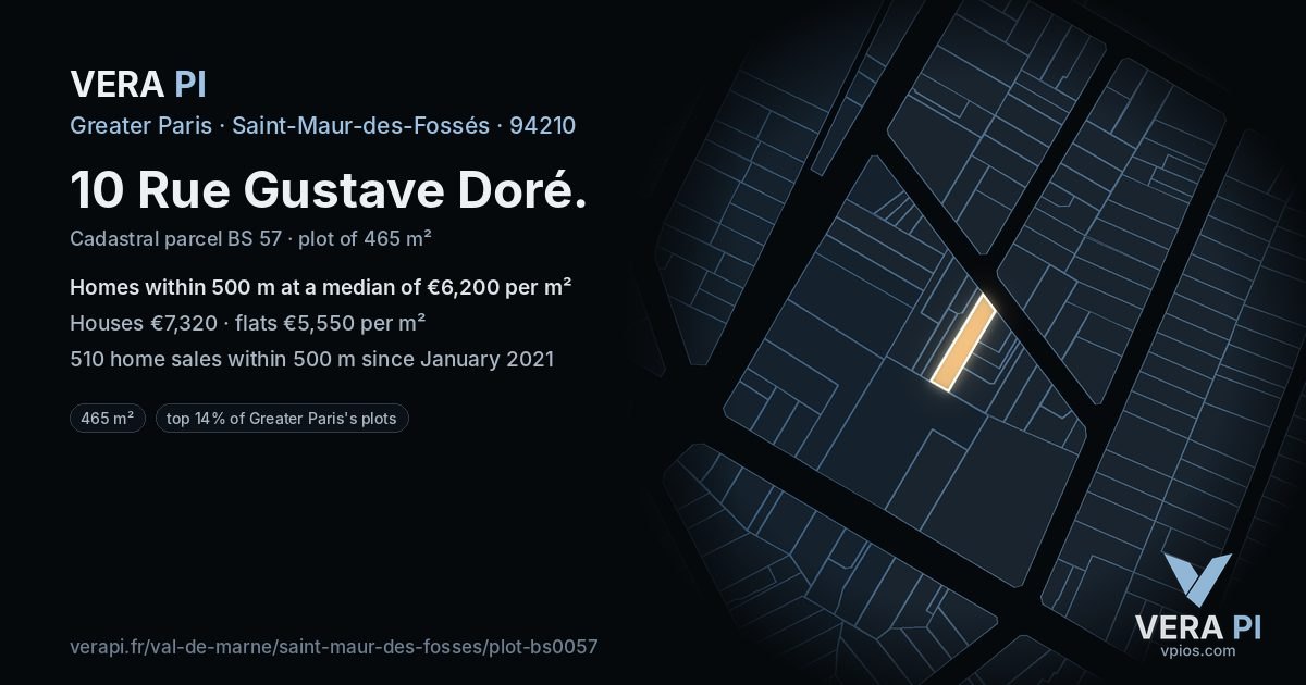 10 Rue Gustave Doré, Saint-Maur-des-Fossés at night – the plot lit, the parcels around coloured by the prices near them