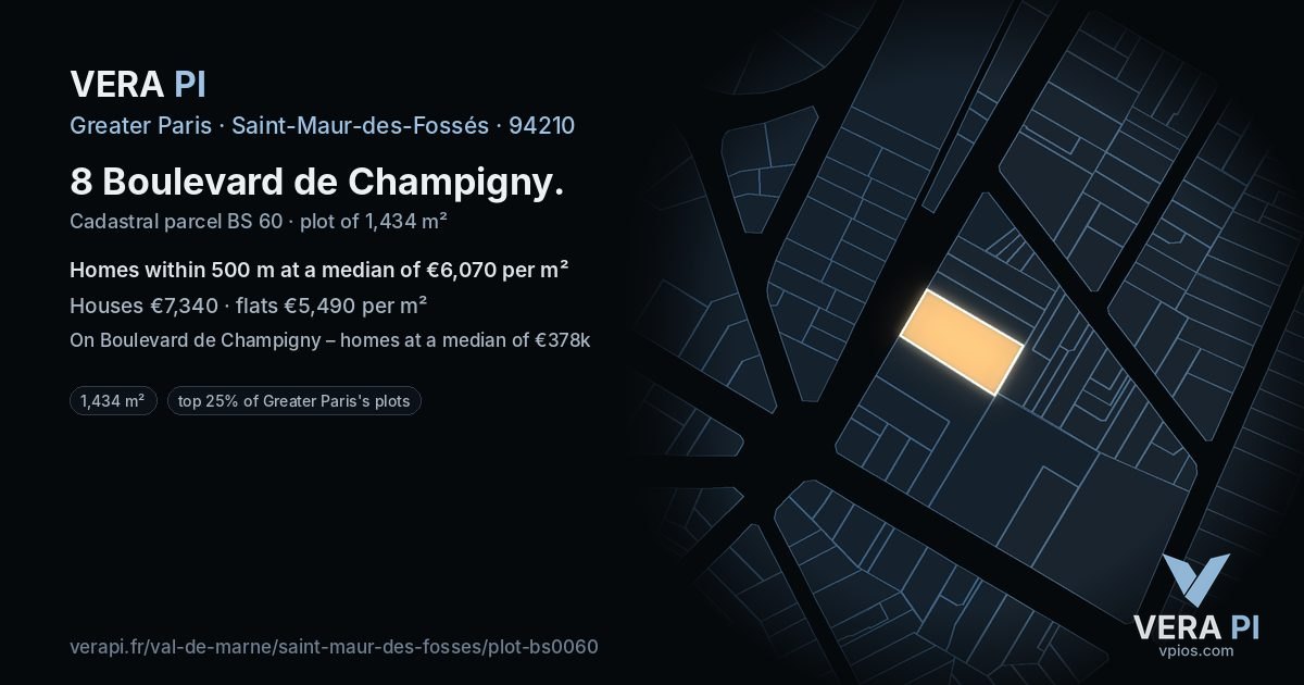 8 Boulevard de Champigny, Saint-Maur-des-Fossés at night – the plot lit, the parcels around coloured by the prices near them