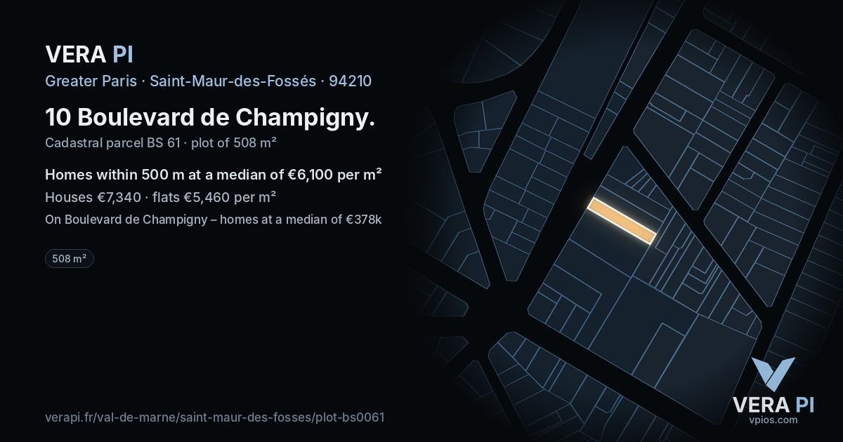 10 Boulevard de Champigny, Saint-Maur-des-Fossés at night – the plot lit, the parcels around coloured by the prices near them