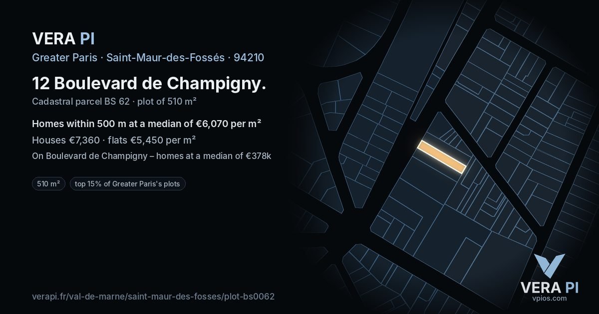 12 Boulevard de Champigny, Saint-Maur-des-Fossés at night – the plot lit, the parcels around coloured by the prices near them