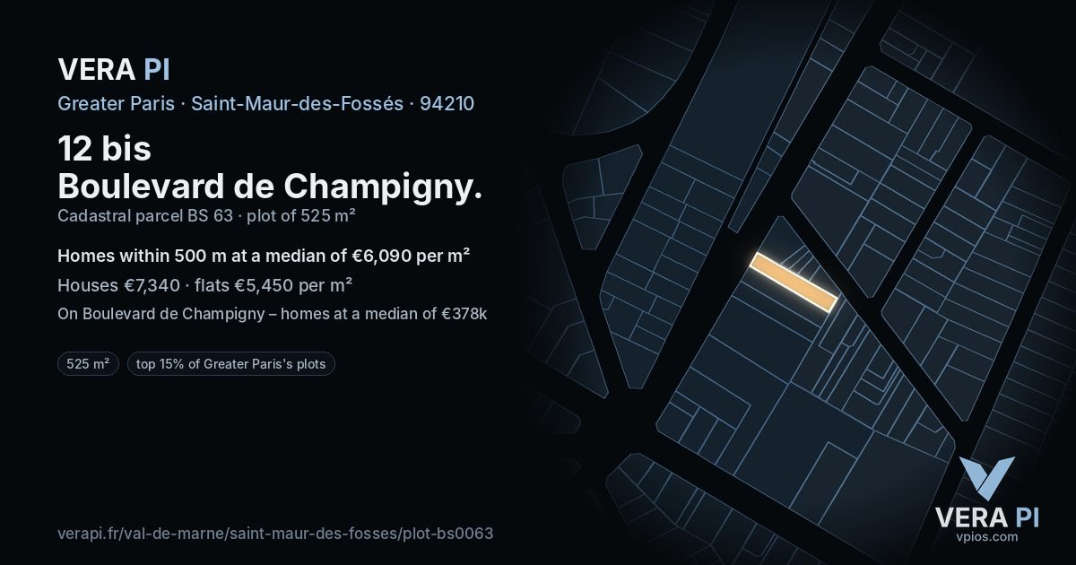 12 bis Boulevard de Champigny, Saint-Maur-des-Fossés at night – the plot lit, the parcels around coloured by the prices near them