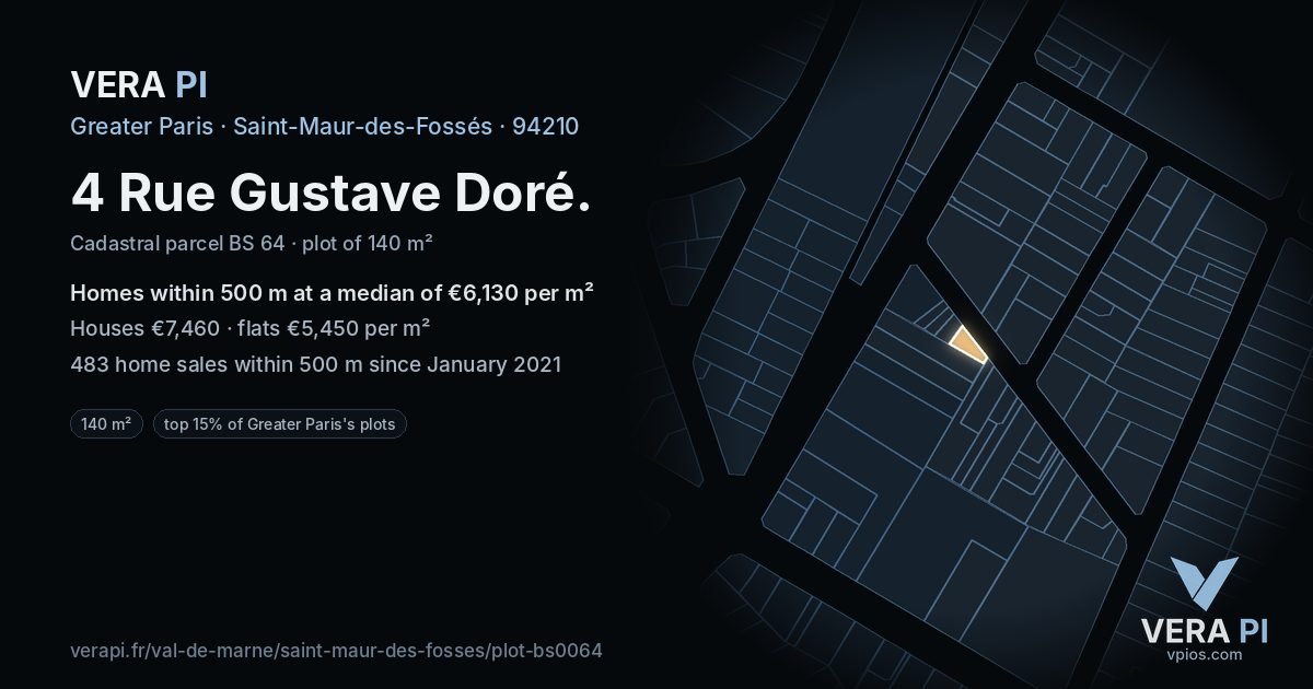 4 Rue Gustave Doré, Saint-Maur-des-Fossés at night – the plot lit, the parcels around coloured by the prices near them
