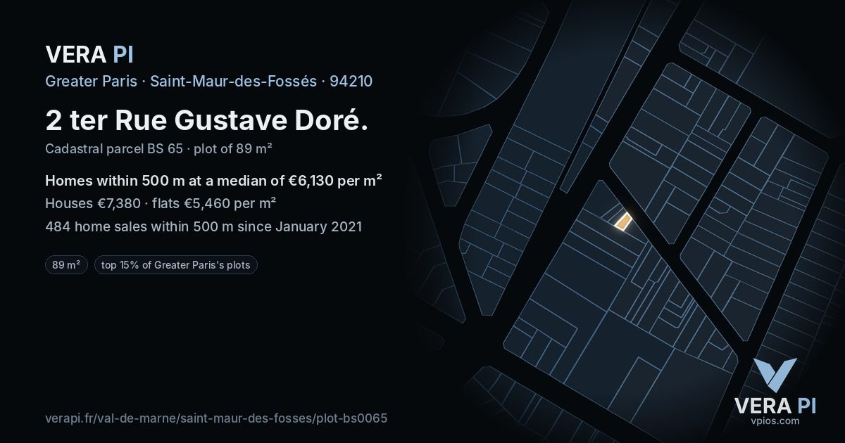 2 ter Rue Gustave Doré, Saint-Maur-des-Fossés at night – the plot lit, the parcels around coloured by the prices near them