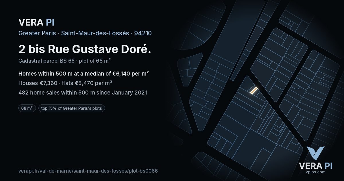 2 bis Rue Gustave Doré, Saint-Maur-des-Fossés at night – the plot lit, the parcels around coloured by the prices near them