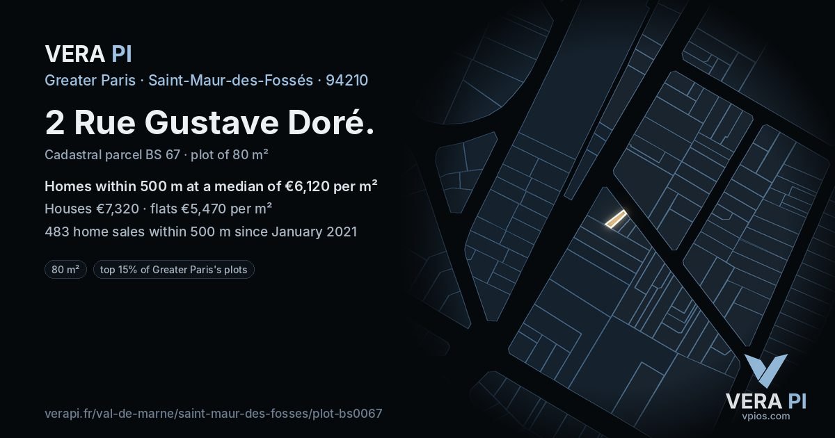 2 Rue Gustave Doré, Saint-Maur-des-Fossés at night – the plot lit, the parcels around coloured by the prices near them