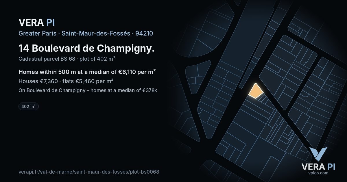 14 Boulevard de Champigny, Saint-Maur-des-Fossés at night – the plot lit, the parcels around coloured by the prices near them