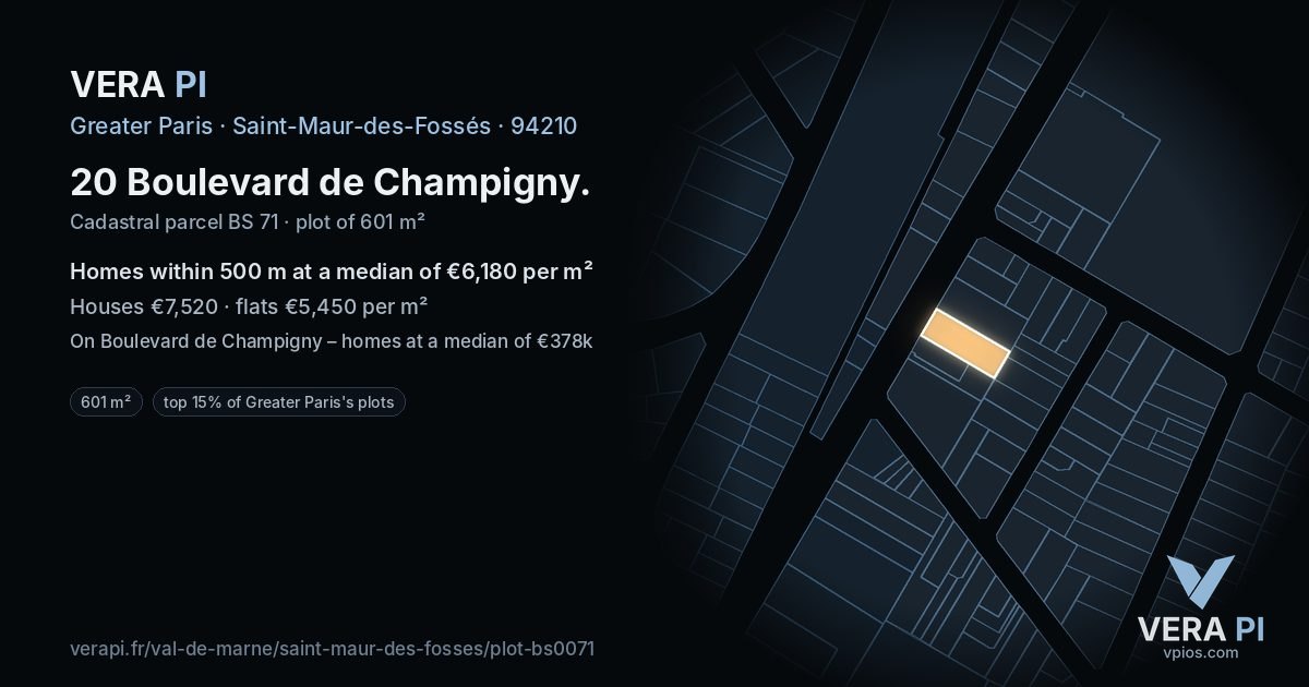 20 Boulevard de Champigny, Saint-Maur-des-Fossés at night – the plot lit, the parcels around coloured by the prices near them