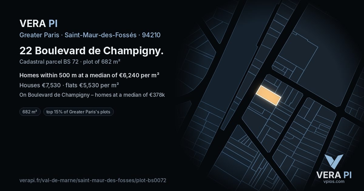 22 Boulevard de Champigny, Saint-Maur-des-Fossés at night – the plot lit, the parcels around coloured by the prices near them