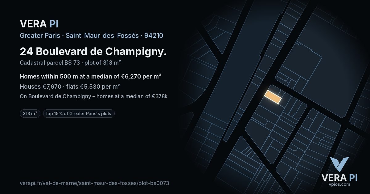 24 Boulevard de Champigny, Saint-Maur-des-Fossés at night – the plot lit, the parcels around coloured by the prices near them