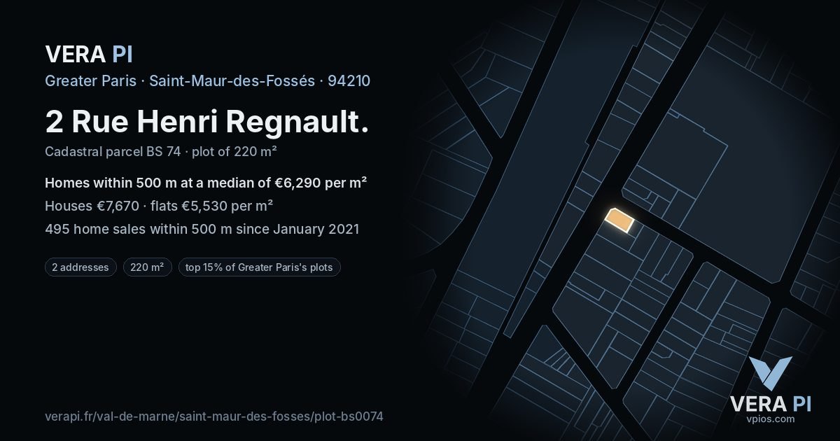 2 Rue Henri Regnault, Saint-Maur-des-Fossés at night – the plot lit, the parcels around coloured by the prices near them
