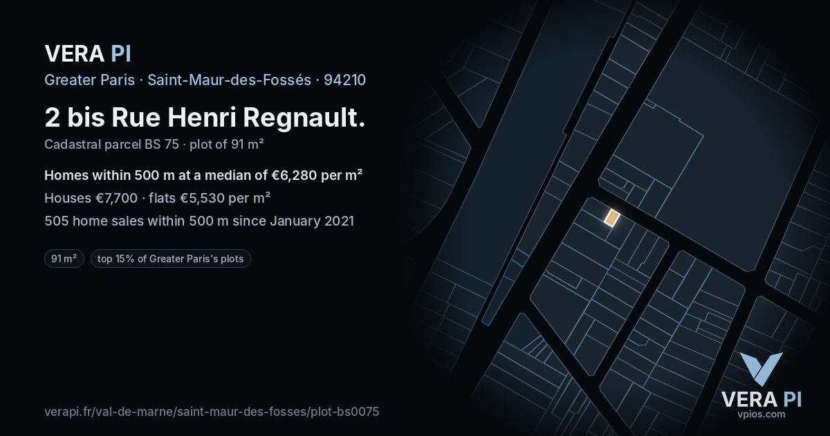 2 bis Rue Henri Regnault, Saint-Maur-des-Fossés at night – the plot lit, the parcels around coloured by the prices near them