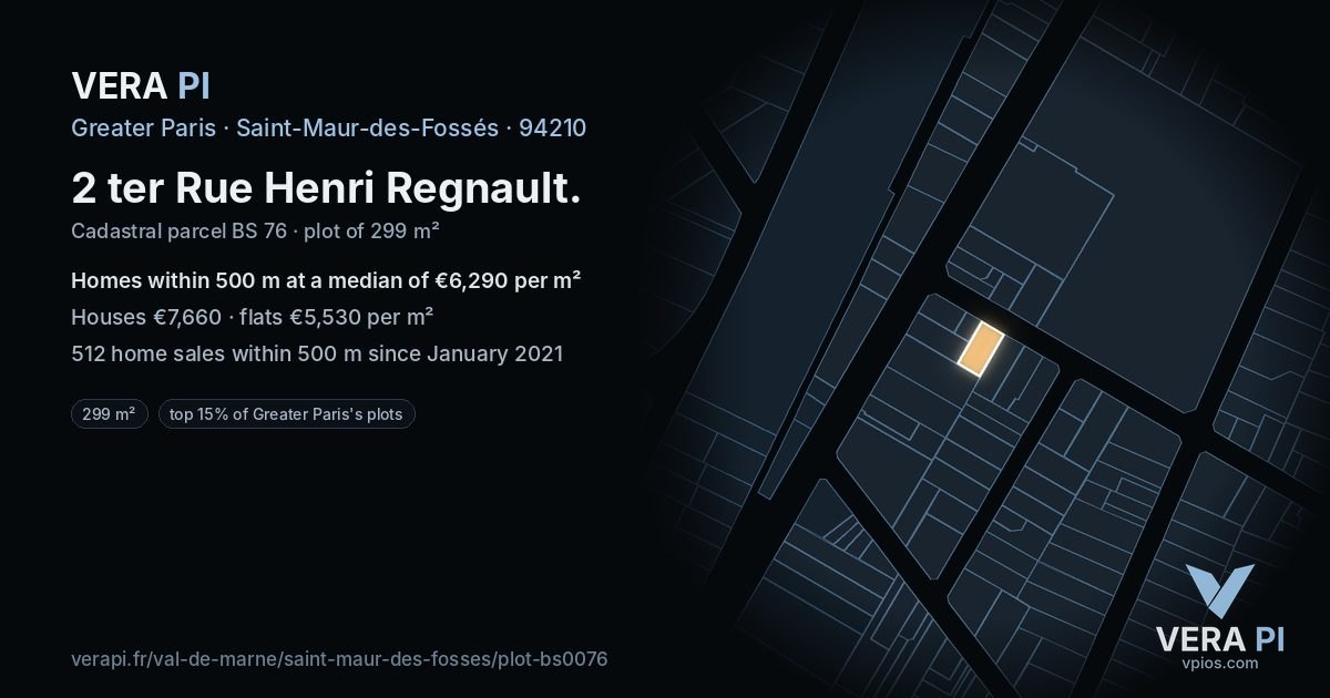 2 ter Rue Henri Regnault, Saint-Maur-des-Fossés at night – the plot lit, the parcels around coloured by the prices near them