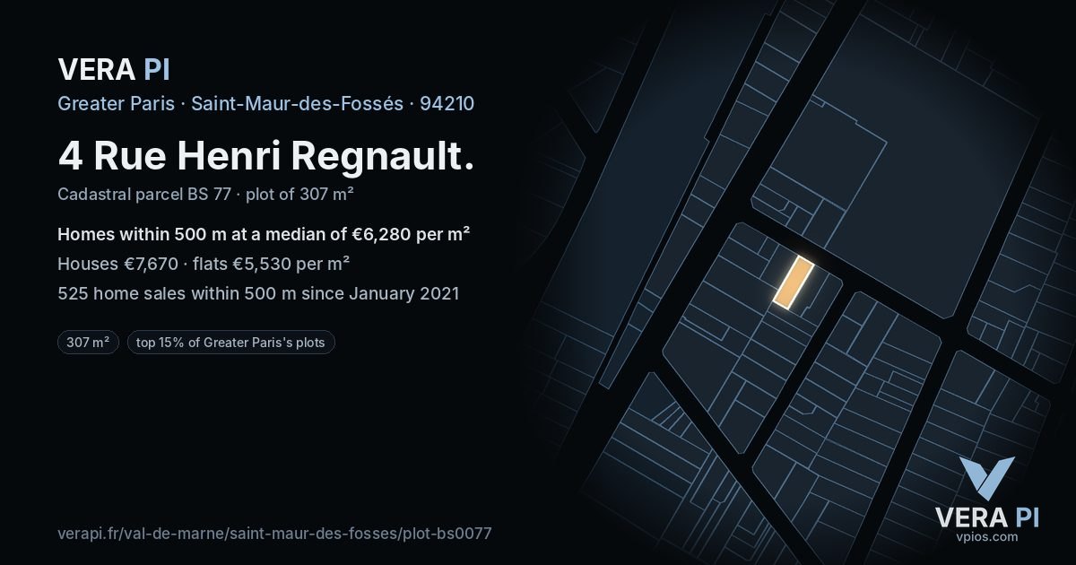 4 Rue Henri Regnault, Saint-Maur-des-Fossés at night – the plot lit, the parcels around coloured by the prices near them