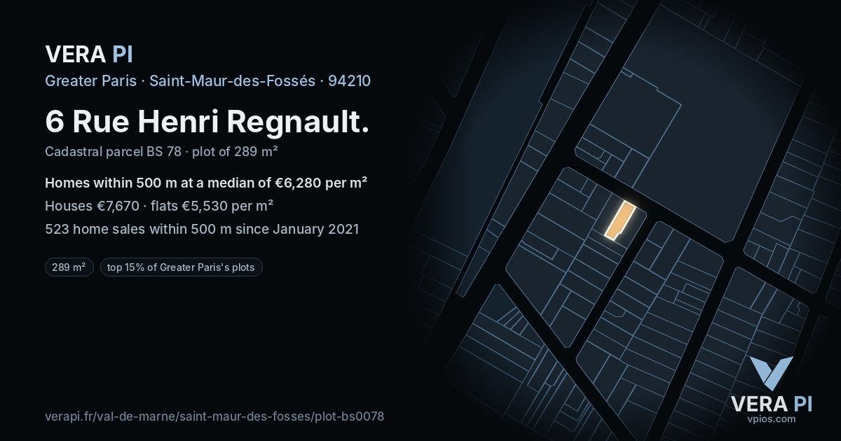 6 Rue Henri Regnault, Saint-Maur-des-Fossés at night – the plot lit, the parcels around coloured by the prices near them