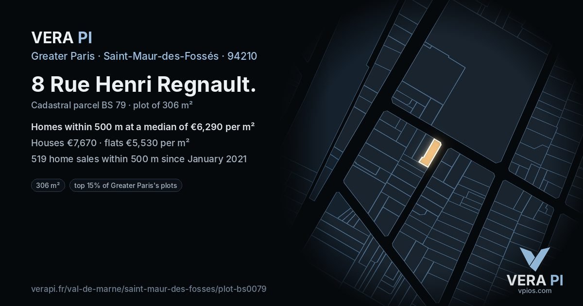 8 Rue Henri Regnault, Saint-Maur-des-Fossés at night – the plot lit, the parcels around coloured by the prices near them