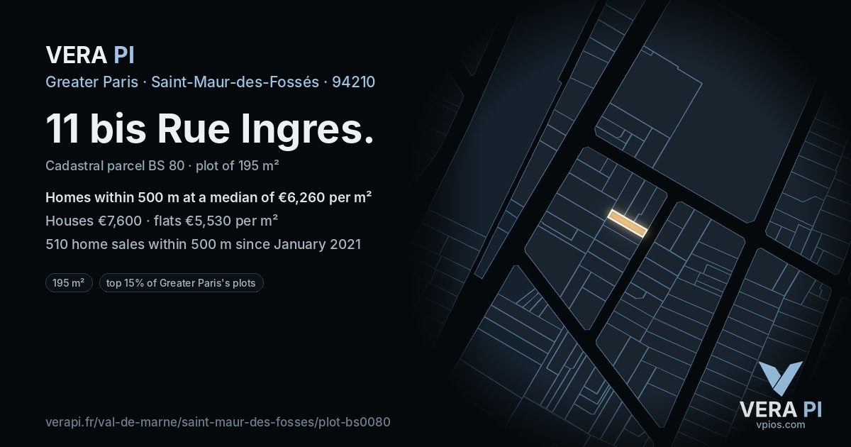 11 bis Rue Ingres, Saint-Maur-des-Fossés at night – the plot lit, the parcels around coloured by the prices near them