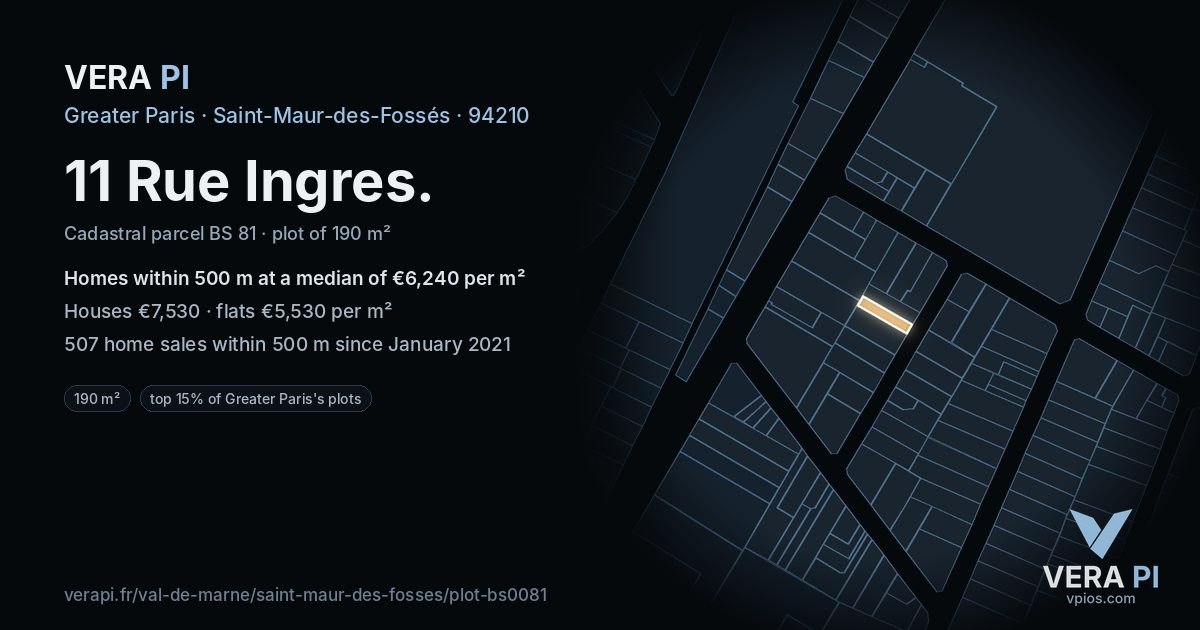 11 Rue Ingres, Saint-Maur-des-Fossés at night – the plot lit, the parcels around coloured by the prices near them